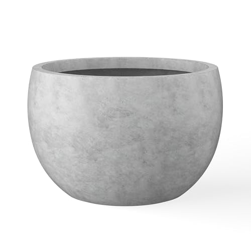 Kante 15.7" Dia Round Concrete Planter, Outdoor/Indoor Large Bowl Plant Pots with Drainage Hole and Rubber Plug for Garden Patio Balcony Home, Natural Concrete - color: Natural Concrete, size: 15.7" d