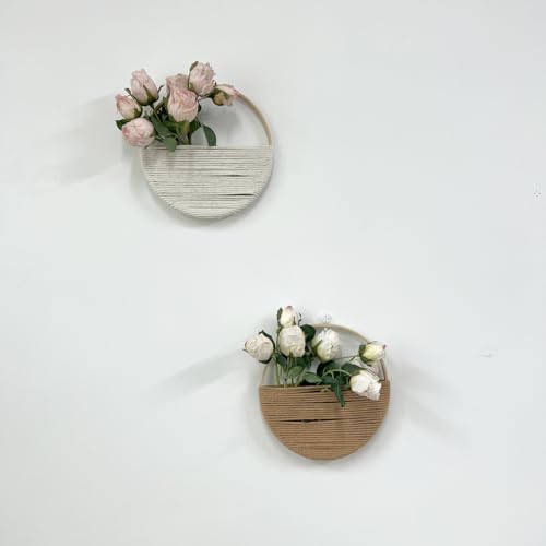 Cilemou 2-Piece 10-inch Round Bamboo Wall Decor with Yarn-Wrapped Half-Circle Design, Rustic Boho Style Wall Hanging for Living Room, Bedroom, Office, and Home Decor - size: 10in