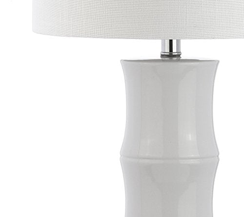 JONATHAN Y 26.5" White Ceramic Table Lamp for Living Room, Bedroom Nightstand, White Linen Drum Shade, Bamboo Design Modern Bedside Desk Lamp with LED Bulb Included (JYL3015C) - color: White