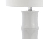 JONATHAN Y 26.5" White Ceramic Table Lamp for Living Room, Bedroom Nightstand, White Linen Drum Shade, Bamboo Design Modern Bedside Desk Lamp with LED Bulb Included (JYL3015C) - color: White