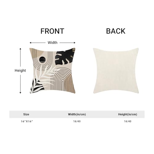 Boho Pillow Covers 16x16 Set of 2 Mid Century Black Beige Tropical Leaf Throw Pillow Covers Outdoor Decor Modern Abstract Line Decorative Pillowcase Farmhouse Linen Cushion Case For Couch Sofa - color: Black-mid-century 1, size: 16" x 16" (Pack of 2)