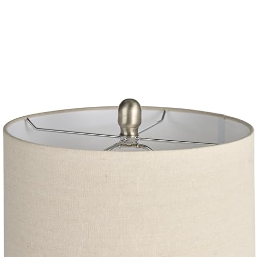 Nourison Home 22" White Glossy Ceramic Table Lamp with Oatmeal Linen Shade for Modern Farmhouse, Bedside Lamp, Living Room Lamp, Small Accent Lamp for Dining Room - color: White