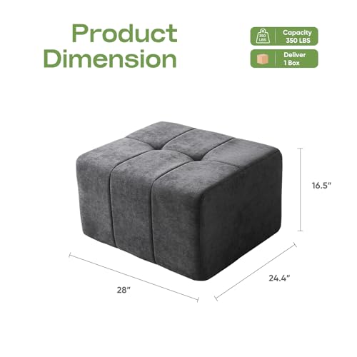 Square Stuffed Pouf Ottoman,Chenille Poufs with Foam Chunk Filling, 27.9 X 16.1 Floor Poufs for Sofa,Accent Foot Rest Stool for Living Room, Grey - color: Grey