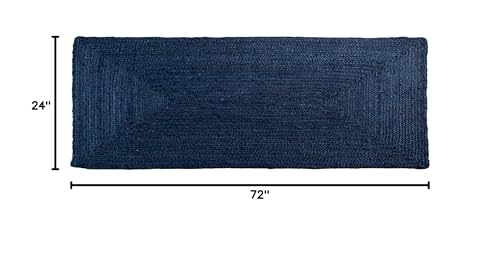 Super Area Rugs Farmhouse Jute Braided Rug - Reversible Natural Fiber- Eco Friendly Rug for Living Room - Kitchen - Entryway Hand Woven, Navy, Runner 2' x 6' - color: Navy Blue, size: 2' x 6' (Rectangular)