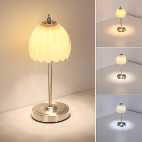 Shenmoyl Tulip Table Lamp with 5200mAh Battery & Touch Control, Cordless Small Table Lamp with 3 Colors, Dimmable Rechargeable Table Lamps for Living Room, Bedroom, Desk, Bedside (Creamy Yellow Tulip) - color: Creamy Yellow, size: 1 Pack