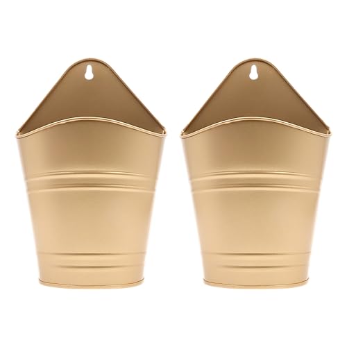Hosley Set of 2 Gold Wall Planter with PVC Linner 6.25" L x 4" W x 10" H, Ideal Gift for Floral Arrangements Wedding Home Office Party DIY Indoor Outdoor Garden Patio - color: Gold