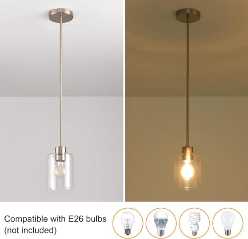 Brushed Nickel Pendant Lights Kitchen Island - Clear Glass Pendant Light Fixture Multiple Stems Rods 3 Units 12 Inch 3 Units 4 Inch (3 Pack Brushed Nickel) - color: Brushed Nickel