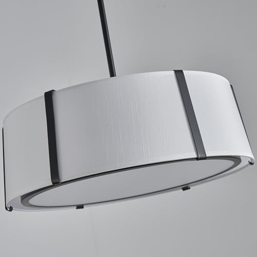 Shrine Lighting Drum Pendant Light, Modern Style, Drum Chandeliers for Dining Room, D18'' x H6'', Adjustable Chains 39'', E12*4 Sockets, White Lampshade & Black Finish - color: Black D18''