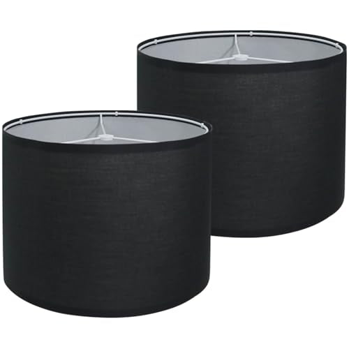 Black Lamp Shades Set of 2, Medium Drum Lamp Shade 13"Top x 13"Bottom x 10"High(Spider), Lampshades Replacement for Table Lamps Floor Lamps, Natural Linen Hand Crafted, Easy Assembly Required - color: Black, size: 13*13*10 inch-2 Pack