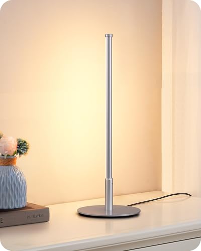 EDISHINE Upgraded LED Table Lamp, Stepless Dimmable Bedside Lamp with 3 Color Temperature, Modern Nightstand Lamp, Desk Lamp for Bedroom, Living Room, Corner, Gift, Metal Finish, Silver, 6W - color: Silver