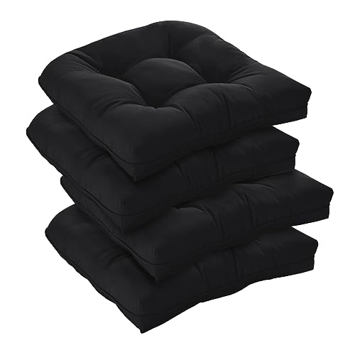 downluxe Outdoor Chair Cushions Set of 4 for Patio Furniture, Water Resistant Tufted Overstuffed Patio Furniture Cushions, Thick Outdoor Seat Cushion, 19" X 19" X 5", Black - color: Black, size: 4 Count (Pack of 1)