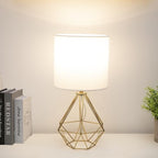 Gold Modern Small Table Lamp for Bedroom & Living Room - Geometric Metal Base, White Fabric Shade, Ideal for Bedside & Kids' Desk, Nightstand Lamp - color: Brass Gold