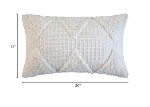 Fennco Styles Handcrafted Tufted Geometric Decorative Lumbar Throw Pillow Cover & Insert 12" W x 20" L - White Cushion for Home, Couch, Living Room, Bedroom, Living Room, Office Décor - style: 12 Inchx20 Inch Pillow Cover + Insert