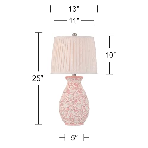 360 Lighting Buttercup 25" High Mid-Century Modern Country Cottage Ceramic 3-Way Table Lamp Pink and White Flowers Ceramic Fabric Shade Living Room Bedroom Bedside Nightstand House Office Home