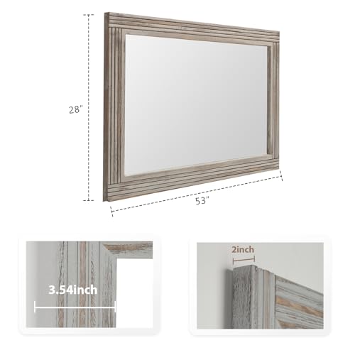 YOSHOOT Hand-Made Wooden Spliced Wall Mirror for Bathroom, Rustic Farmhouse Vanity Mirror, Décor Wall Art, Solid Wood Frame, Vertical or Horizontal Hanging, 53" x 28", Grey - color: Spliced White Grey, size: 53"L x 28"W
