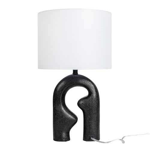 Modern Abstract Sculptural Table Lamp with Drum Shade, Black and White - color: Black