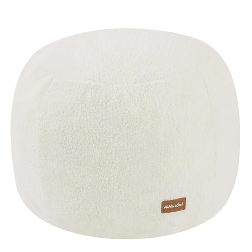 MeMoreCool Stuffed Round Pouf Ottoman Foot Rest, Floor Pouf Foot Stool with Soft Foam Chunk Filling, Small Round Ottoman Footstool Circle Footrest for Living Room, Beige - color: Teddy Beige