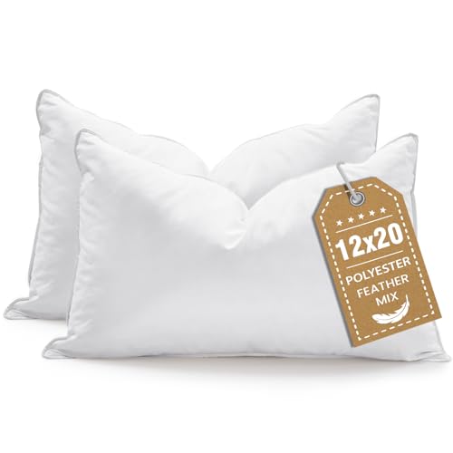BHZ 12x20 Pillow Inserts Set of 2, Down Feather Alternative Lumber Pillow Inserts, Decorative Soft Rectangle White Throw Pillows Insert for Couch Bed Dorm Sofa with Breathable Cover - color: White, size: 12x20 inch (Pack of 2)