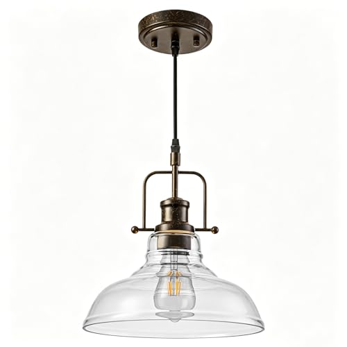 WILON Pendant Lights Kitchen Island Lighting, 11" Rust-Coloured Farmhouse Hanging Light Fixture, Kitchen Pendant Lighting Over Island Clear Glass Shade for Dining Hallway Entryway Bar - color: Rust-Colo
