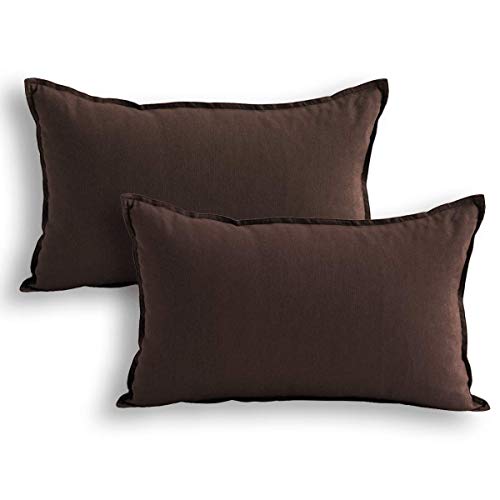Jeanerlor Cotton Linen Square Decorative Throw Pillow Case Cushion Cover with Twin Needles Stitch on Edge, 12"x20"(30 x 50cm), 2 Pcs, Brown - color: Brown, size: 20" x 12" (Pack of 2)