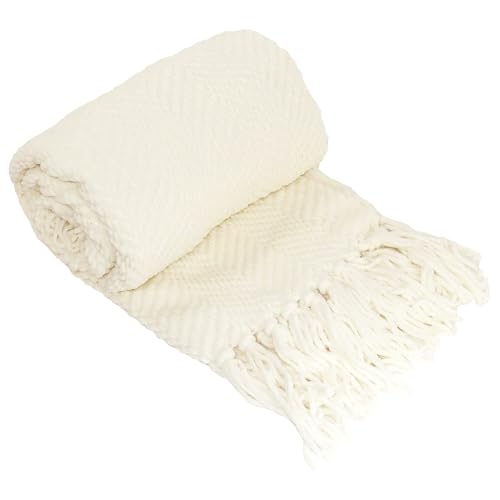 Home Soft Things White Throw Blanket Knitted Tweed Throw 50'' x 60'', Antique White, Super Soft Cozy Warm Comfortable Breathable Throw for Living Room Chair Couch Bed Sofa Bedroom Home Décor - color: Antique White, size: 50 in x 60 in