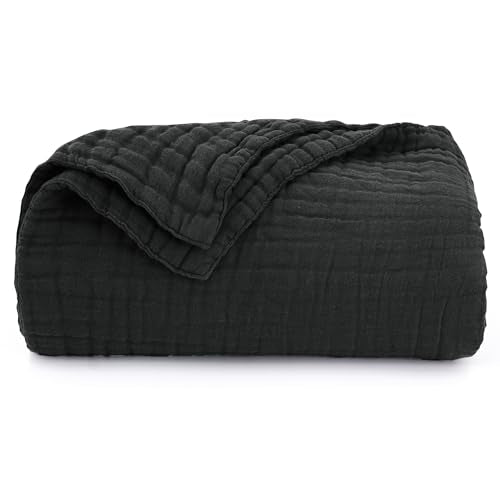 Love's cabin 100% Cotton Muslin Blanket, 6 Layer Lightweight Breathable Gauze Queen Size Blanket 90 x 90 Inches, Soft All Season Blanket for Bed, Black - color: Black, size: Queen(90"x90")