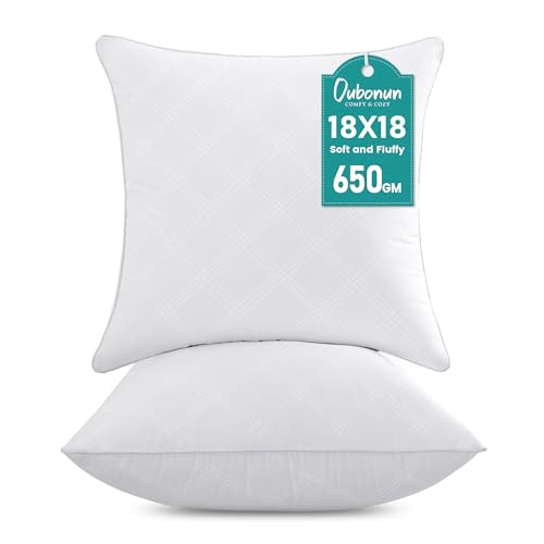 Oubonun 18x18 Inches Pack of 2 Throw Pillows Inserts, White Square Cushion Inner Soft Fluffy Plump Stuffer Pillows Inserts for Sofa Bed Couch - size: 18×18 inch