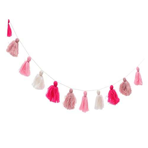 Ciieeo Boho Style Fringed Tapestry Retro Decor Wall Hanging Tassel Adornment Macrame Decor for Living Room - color: Pink