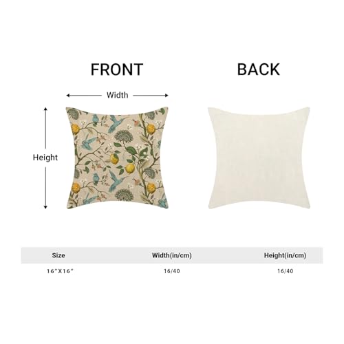 Chinoiserie Pillow Covers 16x16 Set of 2 Vintage Yellow Blue Birds Floral Lemon Throw Pillow Covers Outdoor Decoration Spring Summer Pillowcase Farmhouse Decorative Cushion Case for Home Couch - color: Yellow Blue Lemon Birds, size: 16" x 16" (Pack of 2)