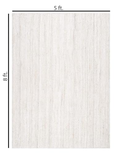 Jute Rug 5' x 8' Rectangular Area Rug Hand Woven Jute Beige Braided Boho Rug for Living Room Outdoor Bedroom Kitchen Entryway Farmhouse, Rustic Vintage Natural Reversible Floor Rugs: Off White - color: Off-white, size: 5' x 8' (Rectangular)