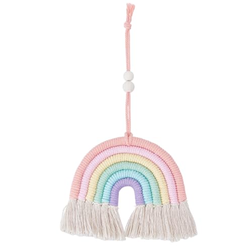 2Pcs Colorful Rainbow Wall Hanging Decor Handmade Woven Cotton Rainbow Hanging Ornament Pendant with Tassel Cute Home Accessories Front Door Room Home Car Decoration for Woman Man - color: Pink,mixed Color