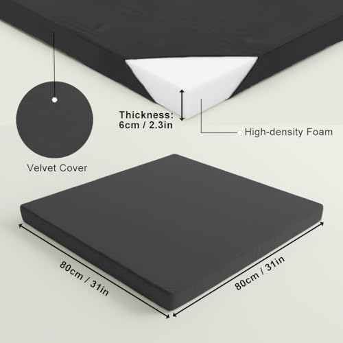 Velvet Zabuton Meditation Mat - Large Floor Pillow for Adults & Yoga Meditation Cushion - High Density Foam Floor Seating with Washable Cover, 31x31 Inch (Black) - color: Black