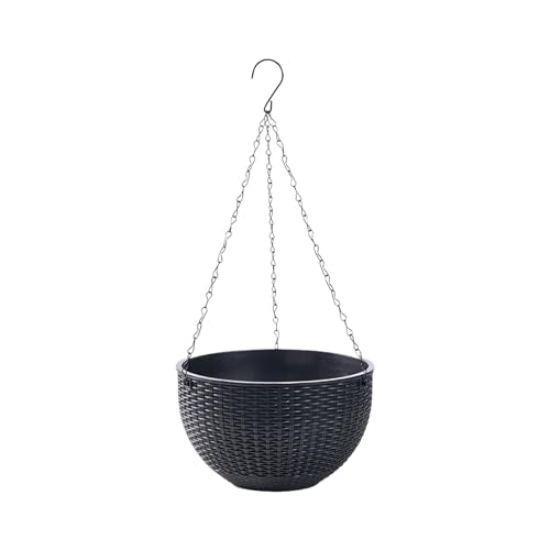 Rattan Styles Hanging Planter Flower Pots Hanging Basket for Indoor Outdoor Plant Home Garden Balcony Decoration - color: Black