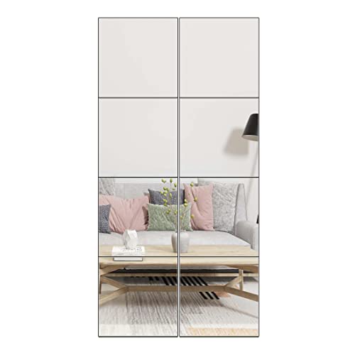 Ruomeng Full Length Wall Mirror Tiles - 10" x 10" x 8Pcs Frameless Full Body Mirror Tiles Wall Mounted Mirror for Home Gym Vanity Bedroom, Living Room - size: 10"x10"-8pcs