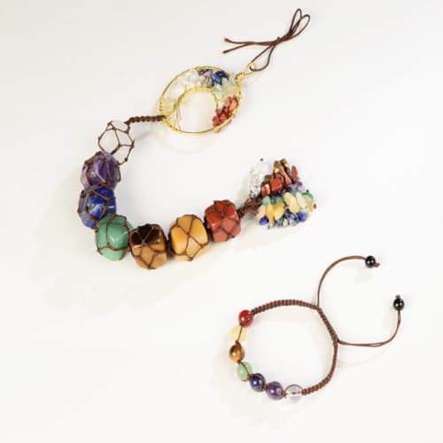 Handmade Crystal Window Car Hanging Ornaments 7 Chakra Home Decoration Feng Shui Ornament Yoga Meditation Car Decoration Tumbled Palm Stones Christmas Decorations Ornaments (Style 6) - color: A-style 18