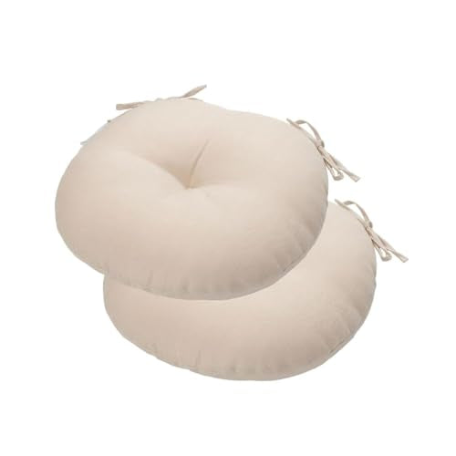 Bistro Chair Cushions 15 inch,Set of 2,Tufted Round Chair Cushions with Ties,15"x15"x4",Water Resistant Round Seat Cushion for Barstool Chairs,Patio Garden Kitchen Outdoor Furniture(Antique Beige) - color: Antique Beige, size: 15"x15"