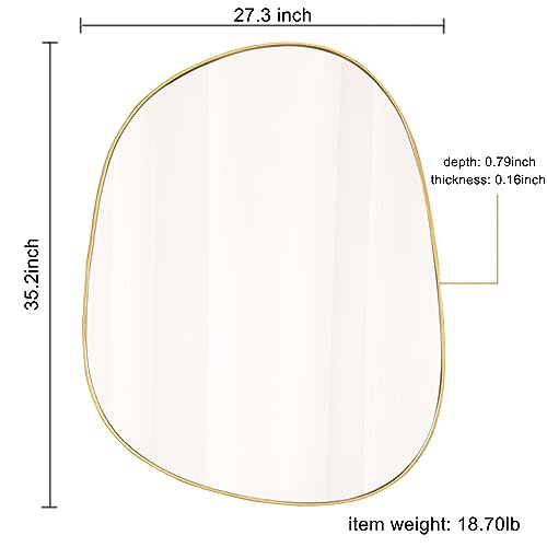 ELEHUME Asymmetrical Mirror for Wall Decor 27"*35", Modern Gold Framed Wall Mirror for Living Room Bathroom Bedroom Entryway ELE-STOU-0063Gold - color: Gold, size: 35"L x 27"W