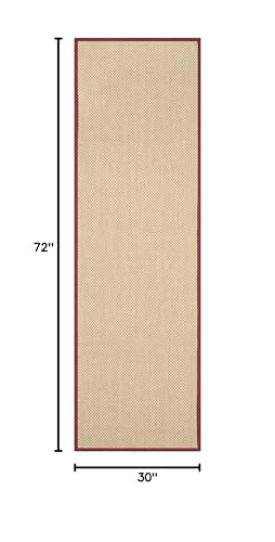 SAFAVIEH Natural Fiber Collection Runner Rug - 2'6" x 6', Maize & Burgundy, Sisal, Woven Design with Border (NF141D) - color: Maize/Burgundy, size: 2'6" x 6' (Runner)
