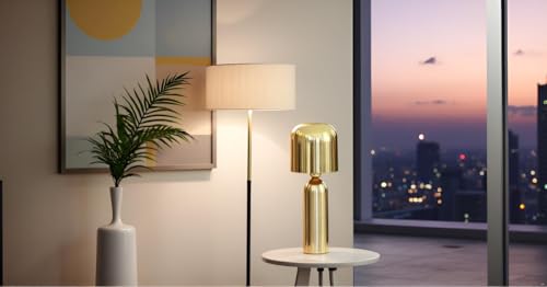 Cruiser’s Caché 15" Modern Domed Metal Table Lamp, Gold Finish. Complete with Lampshade - style: Modern Dome