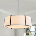 Shrine Lighting Drum Pendant Light, Modern Style, Drum Chandeliers for Dining Room, D18'' x H6'', Adjustable Chains 39'', E12*4 Sockets, White Lampshade & Black Finish - color: Black D18''