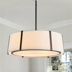 Shrine Lighting Drum Pendant Light, Modern Style, Drum Chandeliers for Dining Room, D18'' x H6'', Adjustable Chains 39'', E12*4 Sockets, White Lampshade & Black Finish - color: Black D18''