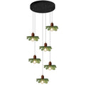 Long Chandelier for High Ceilings Flower Pendant Light 6-Lights Modern Black Chandelier Green Hanging Flush Mount Lighting Fixtures for Spiral Staircase Foyer Entryway Living - color: Green, 6 Lights