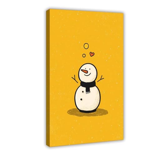 JDBeehpy Christmas Wall Art Cheerful Cute Snowman with Scarf Painting Yellow Poster Playful Winter Frame Canvas Print Home Decor Mural for Kids' Gifts 08x12inch(20x30cm) - color: Snowman Frame, size: 12L" x 8W"