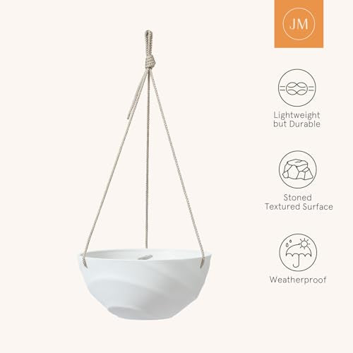 La Jolie Maison 10 Inch Hanging Planters for Indoor Plants, Outdoor Garden Planter Pots with Self-Watering Tray, Eggshell White, Set of 2 - color: Eggshell White