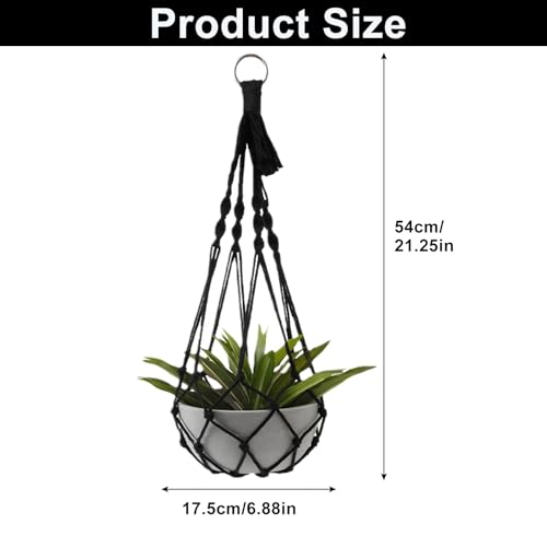 2 Pack Macrame Hanging Planters - Stylish Plant Hangers Crochet Boho Plant Holder Hanging Plant Basket for Up to 8 Inch Pots(Black, Without Patterns) - color: Black, Without Patterns