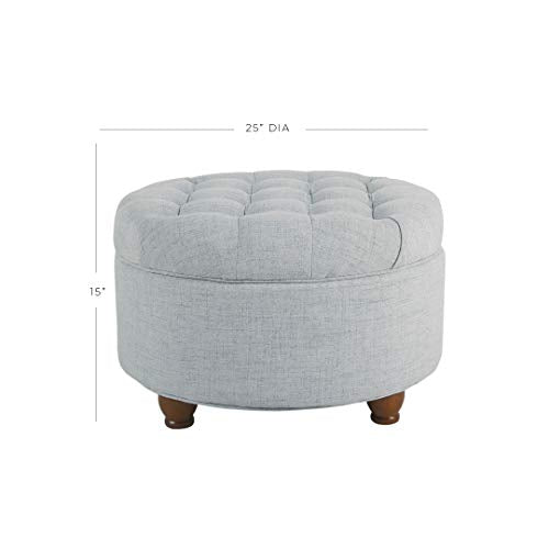 HomePop 25" Button Tufted Round Storage Ottoman - Light Blue - color: Light Blue
