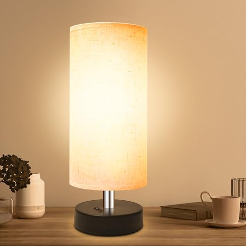 DEGNJU Bedside Table Lamp, Mini Minimalist, Round Flaxen Fabric Shade | 11 Inch, Desk Reading Lamp, Dorm Room Living Room Office, 1 Pack - color: Round-Flaxen-11 Inch, size: 1 Pack