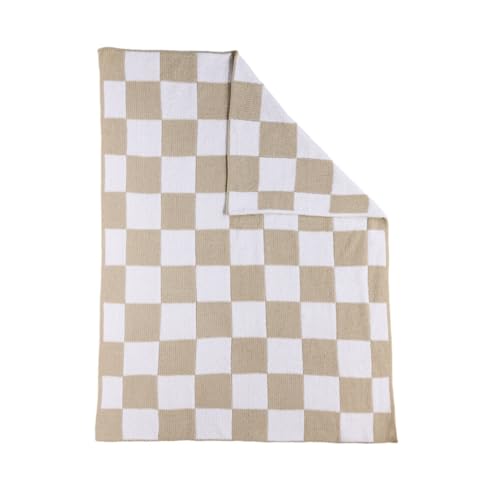 Living Textiles Taupe Check Chenille Knitted Soft Baby Blanket - Reversible Premium Cozy Fabric for Best Comfort - for Infant,Toddler,Newborn,Nursery,Boy,Girl,Throw,Crib,Stroller - color: Taupe Check