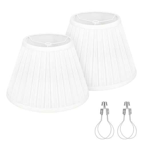 Small Pleated Lamp Shades Set of 2, White Empire Lamp Shades, 5.5" Top x 10" Bottom x 6.6" High, Small Lamp Shades for Table Lamps, Bedside Lamps, Wall Sconces, Spider, Bulb Clip Adapters Included - color: Pleated White