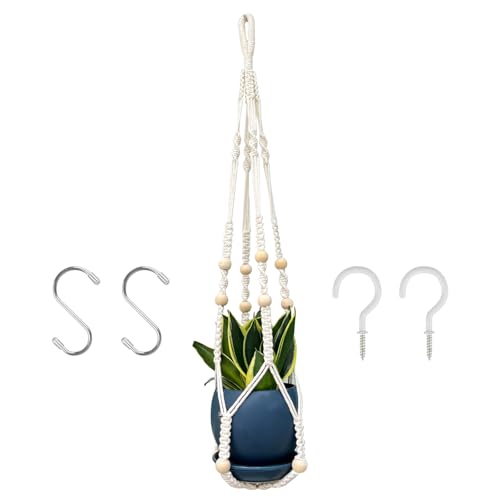 RIFNY Macrame Plant Hanger Indoor, 35 Inch Hanging Plant Holder with Hooks, Large Boho Hanging Basket Plant Hanger for Wall Window Ceiling Plants Decor (White, 1PC) - color: White, size: 35 Inch 1pcs